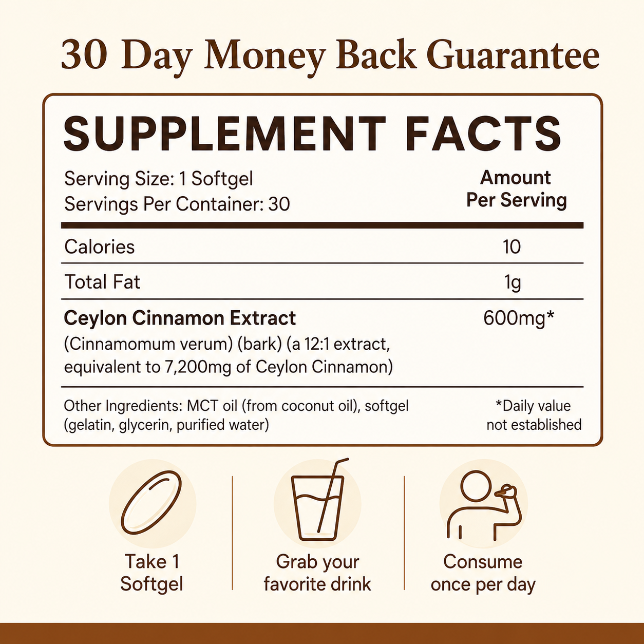 Ceylon Cinnamon 7200mg Equivalent with MCT Oil